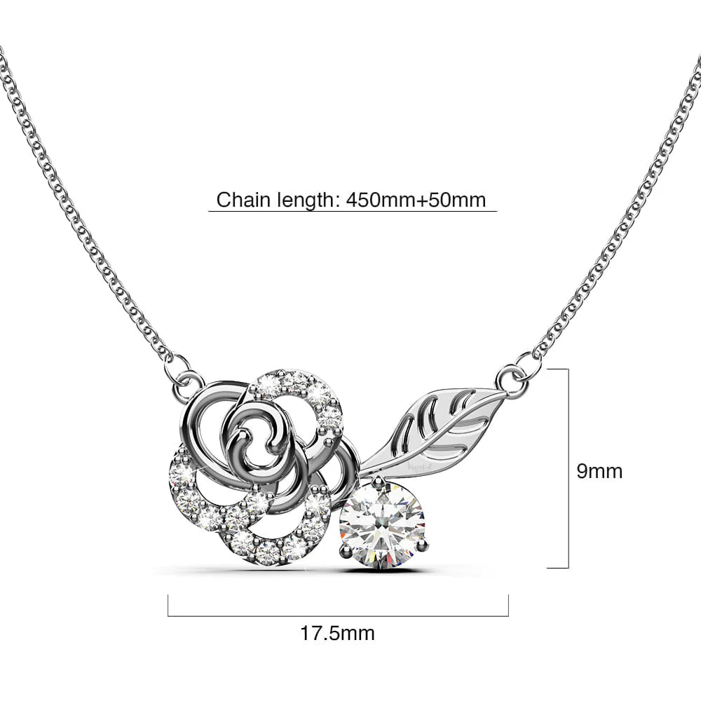 Krystal Couture Rose Petal Pendant Necklace in White Gold Embellished with SWAROVSKI Crystals