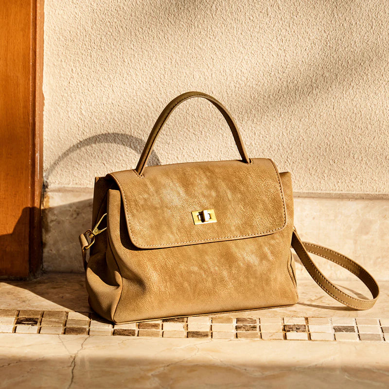 Nalandu Vintage Luxe Suede Satchel Bag - Camel