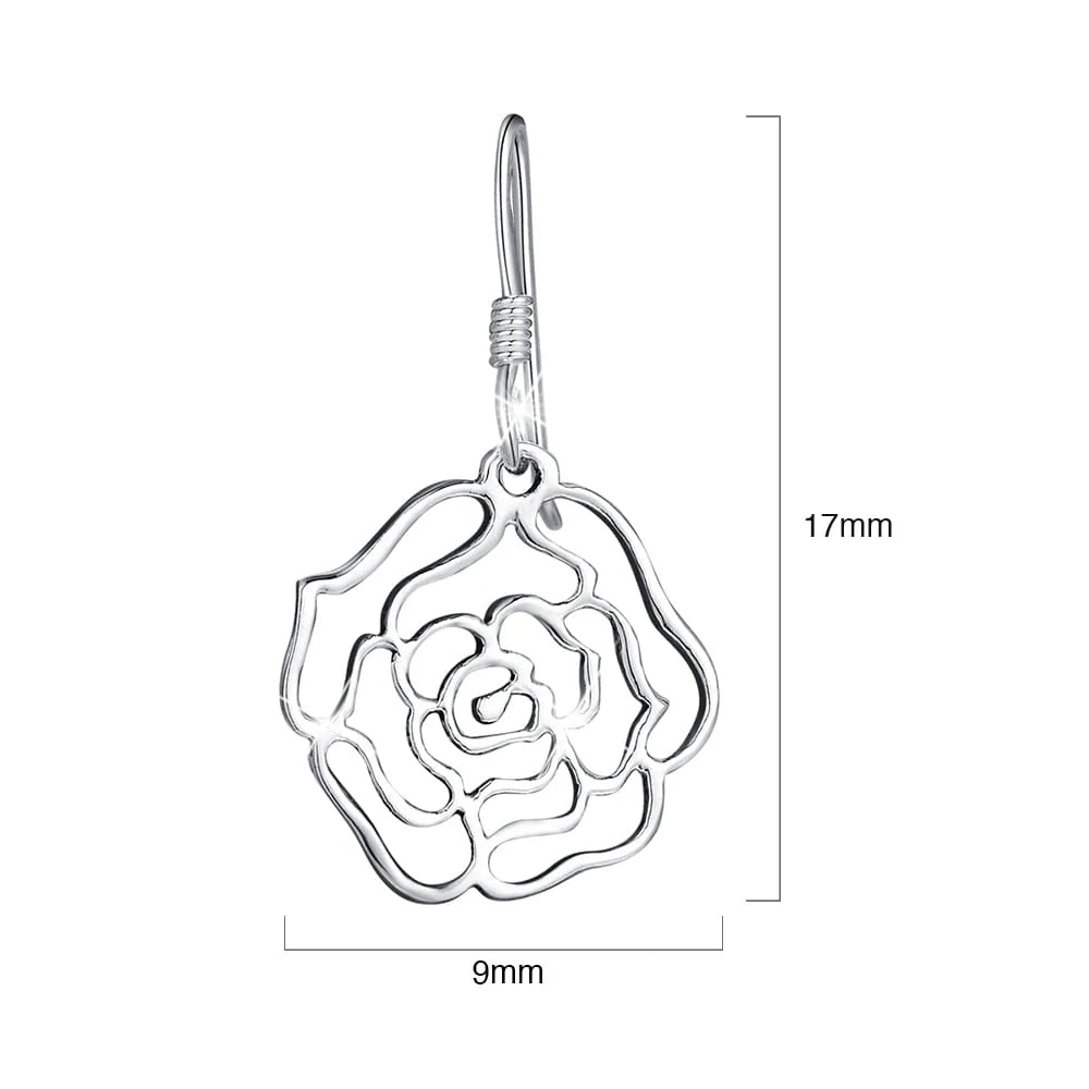 Solid 925 Sterling Silver Highly Polished Rose French Hook Earrings