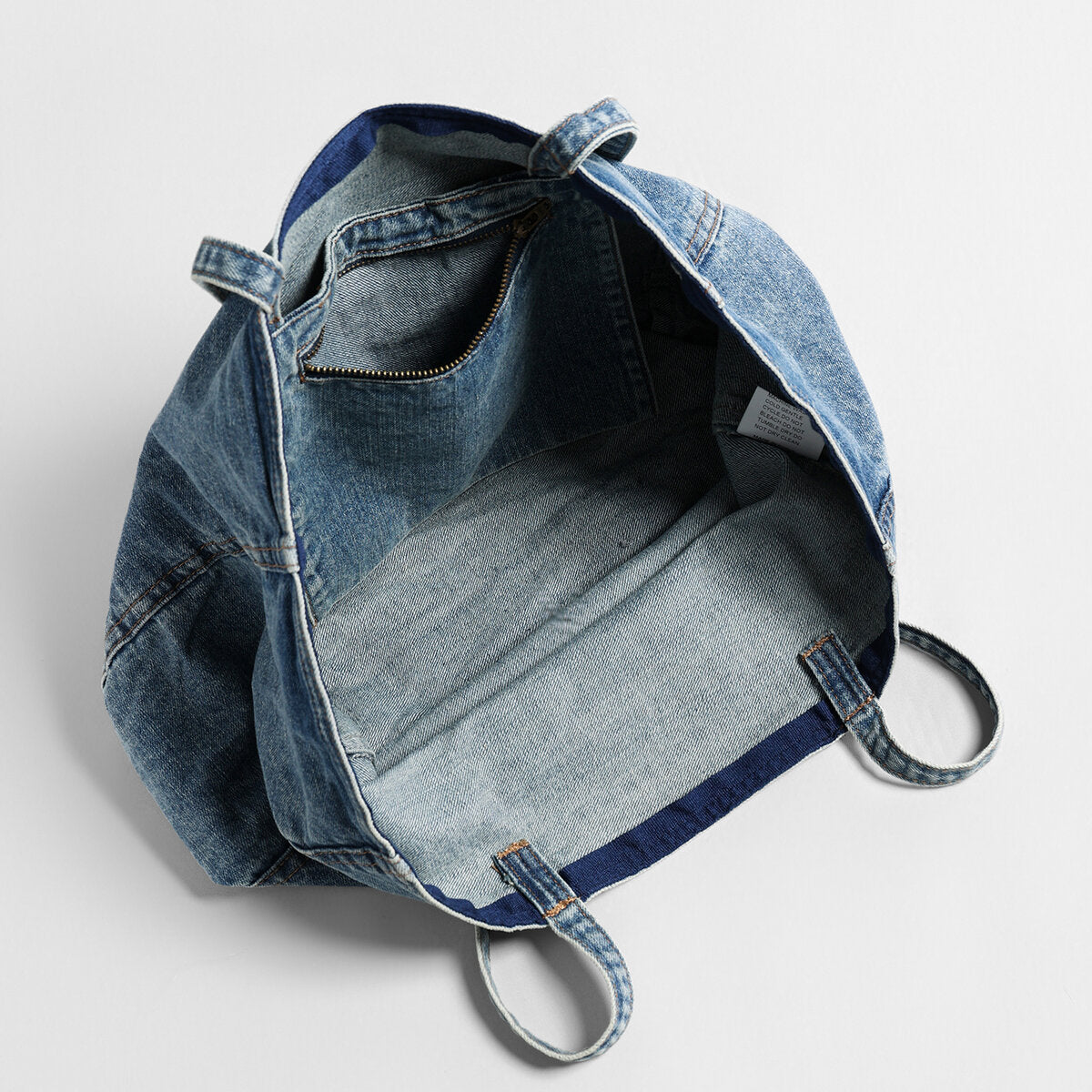 Vintage Washed Denim Large Capacity Tote - Denim