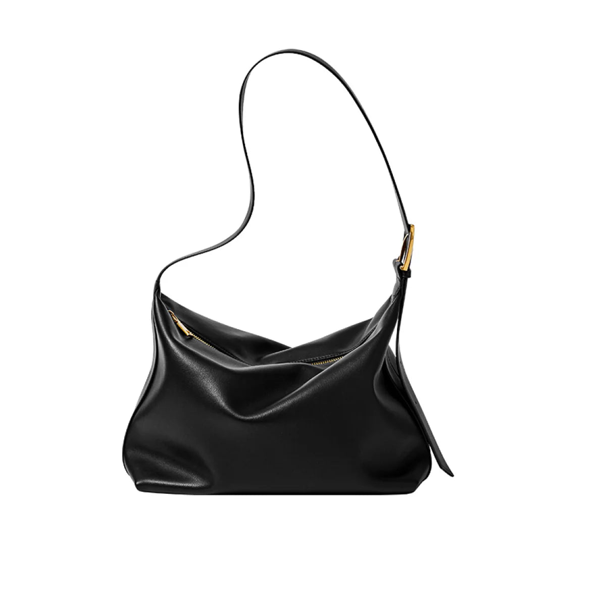 Nalandu Soft Leather Slouch Shoulder Hobo Bag - Black