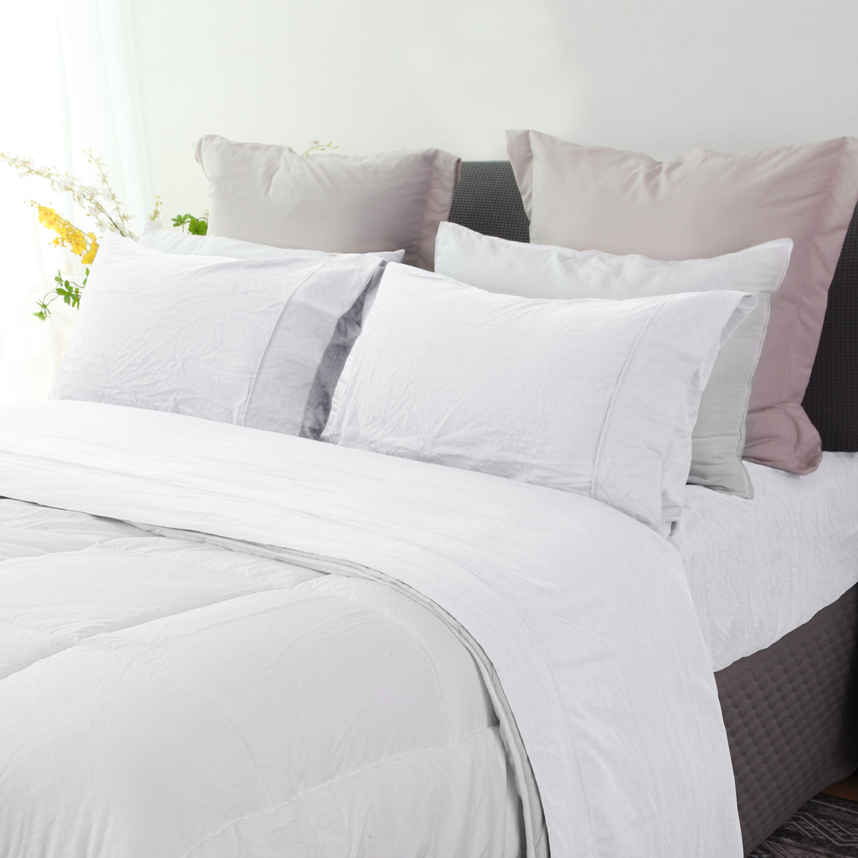 Ramesses Pebble Wash Linen Alternative Sheet Set - White