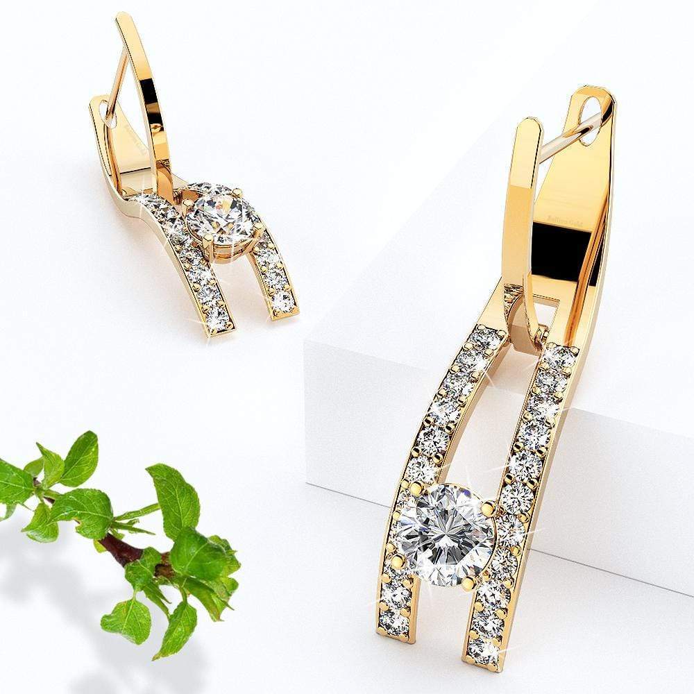 Bullion Gold Throne Sparkling Zirconia Latch Back Earrings