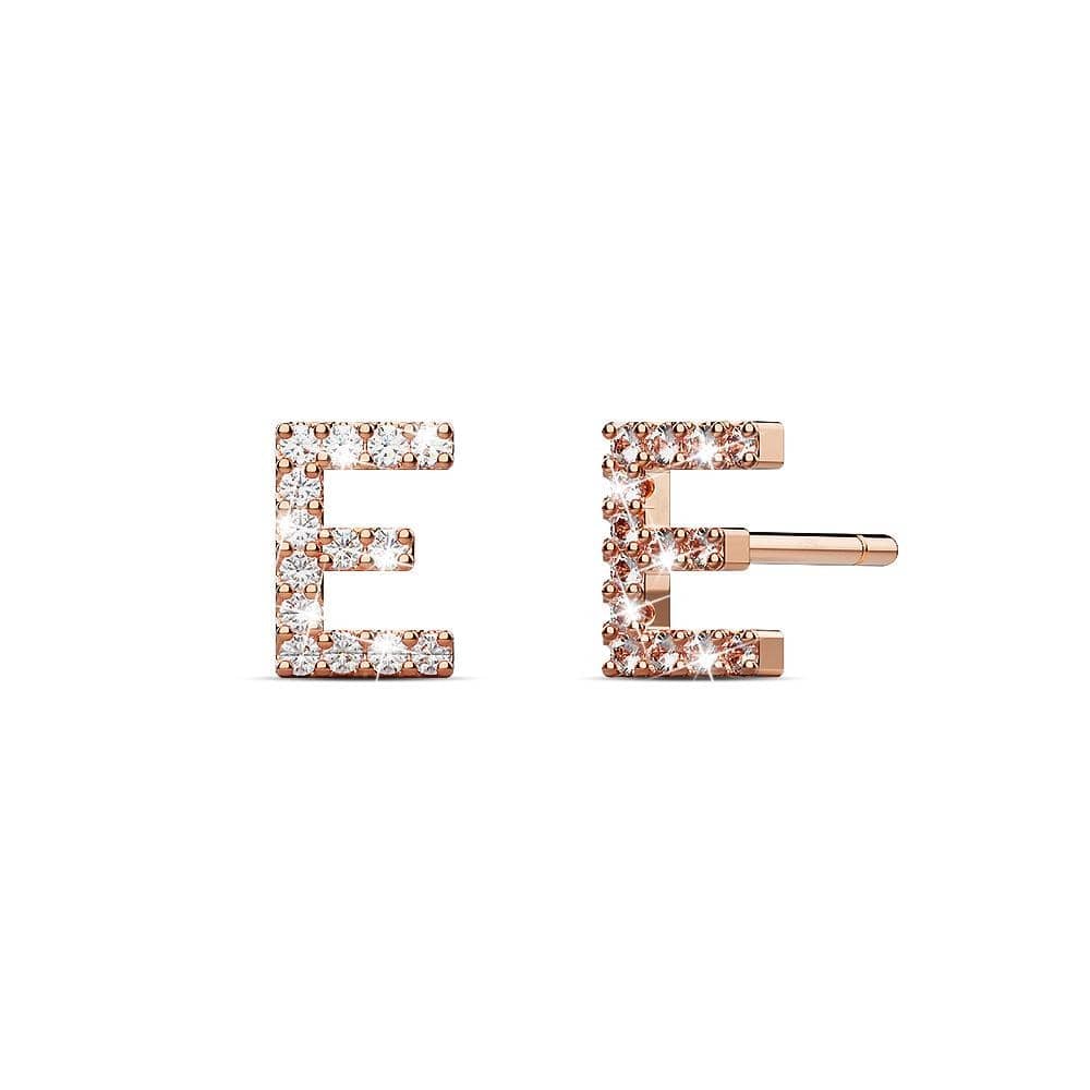 Solid 925 Sterling Silver Glamour Alphabet Letter Earrings Rose Gold
