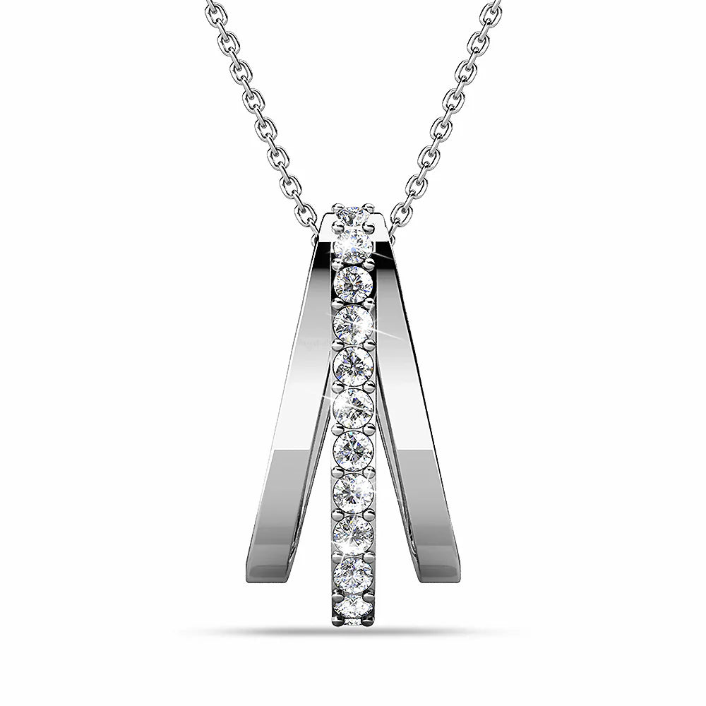 Krystal Couture Sparkly Triple Round Necklace in White Gold Adorned with Swarovski Crystals