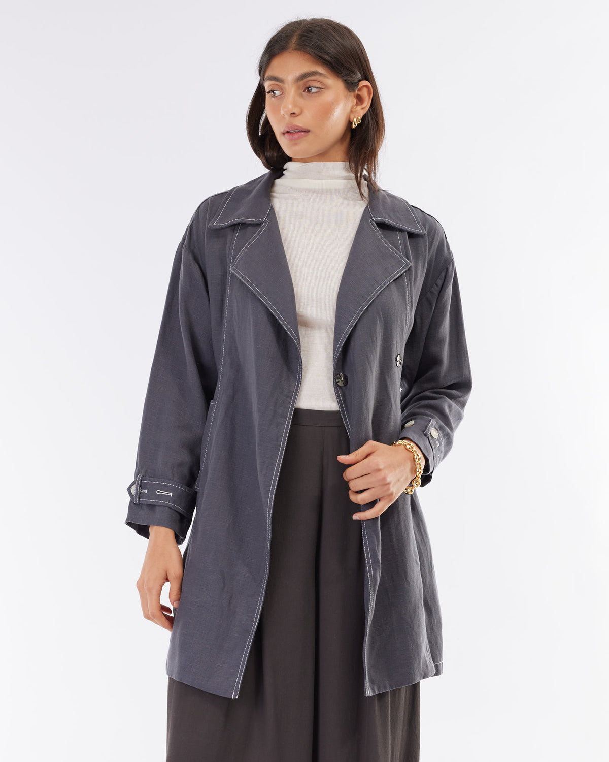 Amelius Elvie Linen Trench Jacket - Evening Blue