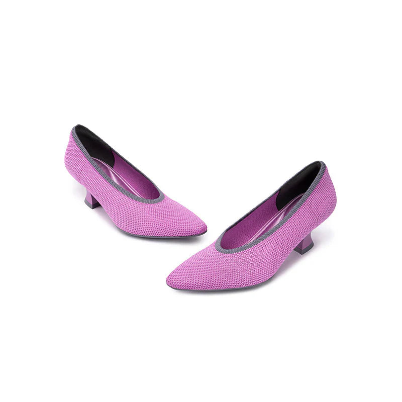 Modish Slip-On Block Heel Pumps - Fuchsia