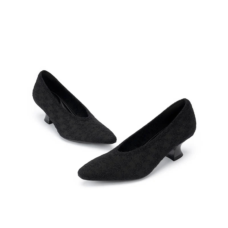 Houndstooth Block Heel Pumps - Black