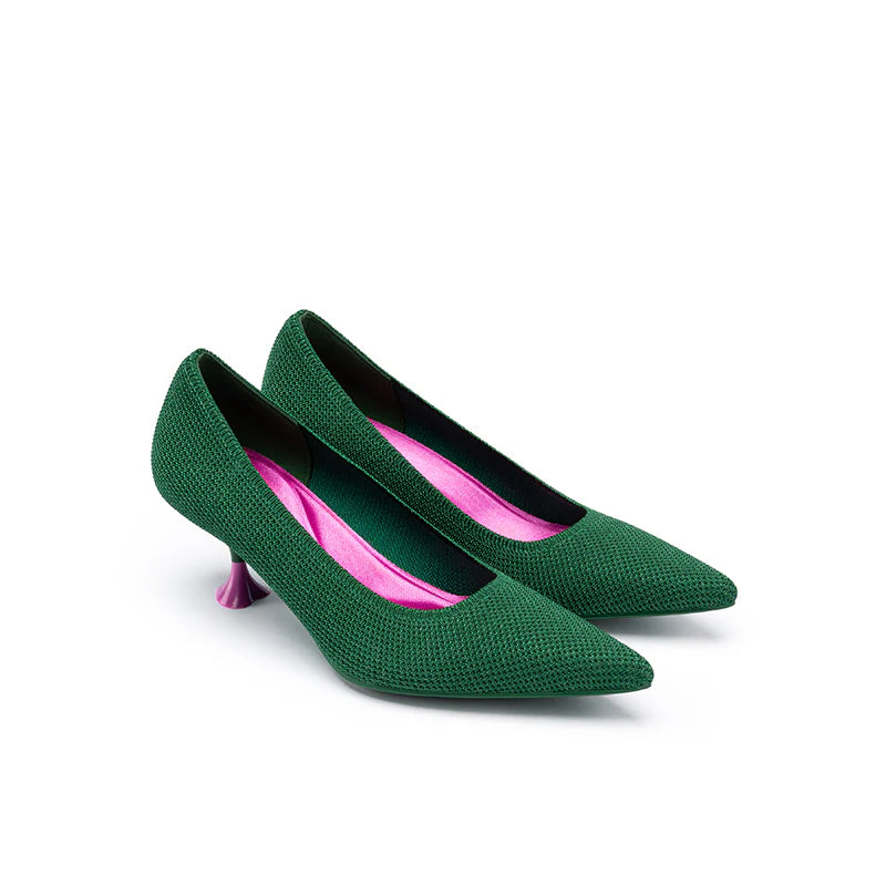 Classy Madam Pointed Toe Kitten Heels - Green