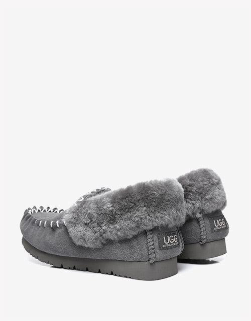 Popo Cow Suede Moccasin in Grey