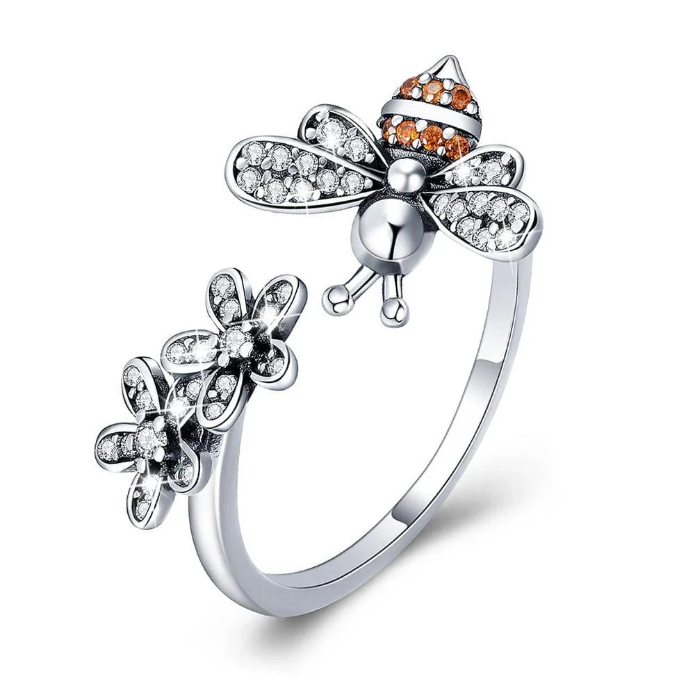 Adjustable Solid 925 Sterling Silver DaisyBee Ring