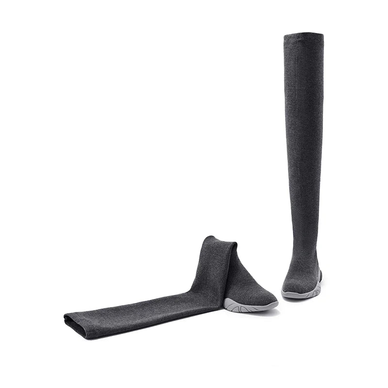 Thermal Over-the-Knee Sneaker Boots - Charcoal