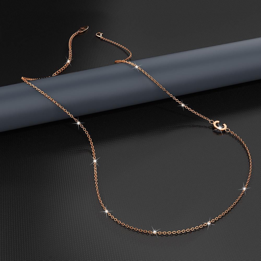Bullion Gold Sparkling Alphabet Initials Stainless Steel Necklace in Rose Gold