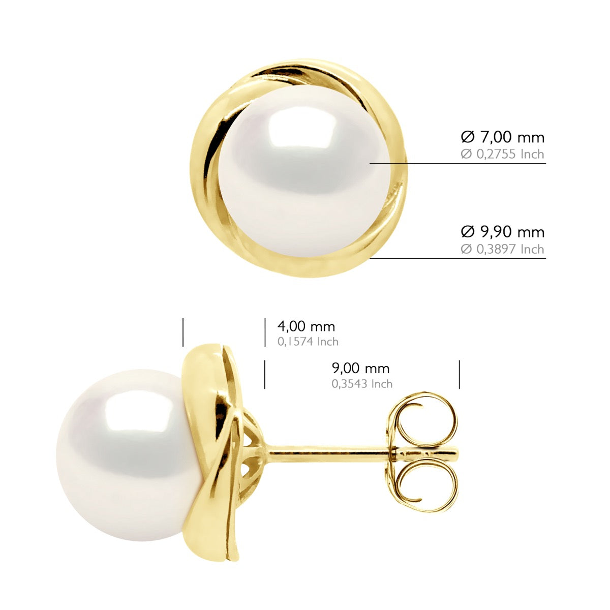 Earrings Yellow Gold - Natural White - Longueur 42 cm