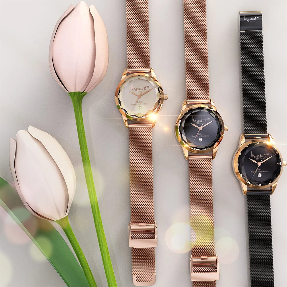 Krystal Couture Krystalline Sleek Gold on Black Watch Embellished with SWAROVSKI® Crystals