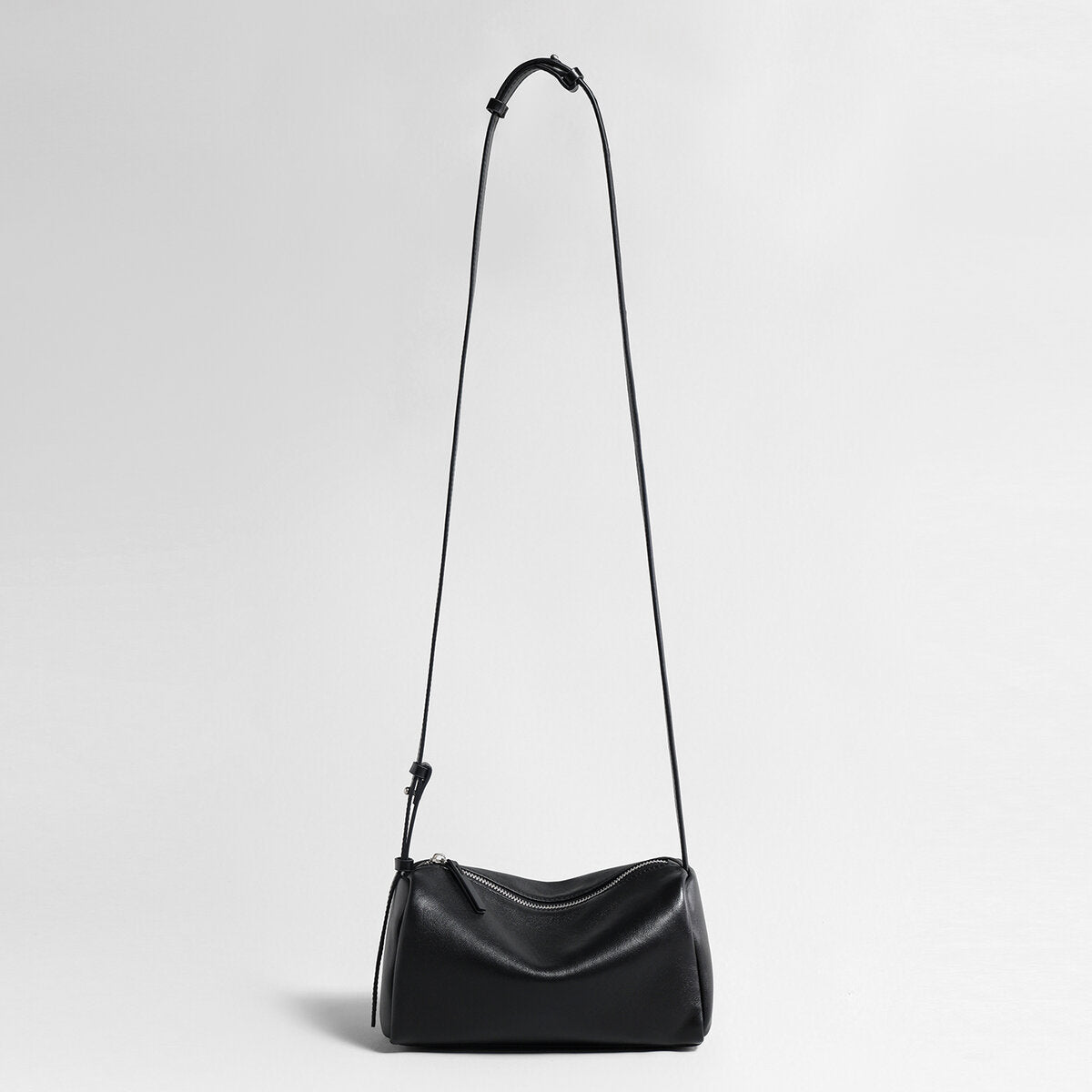 Soft Lambskin Leather Barrel Shoulder Bag - Black