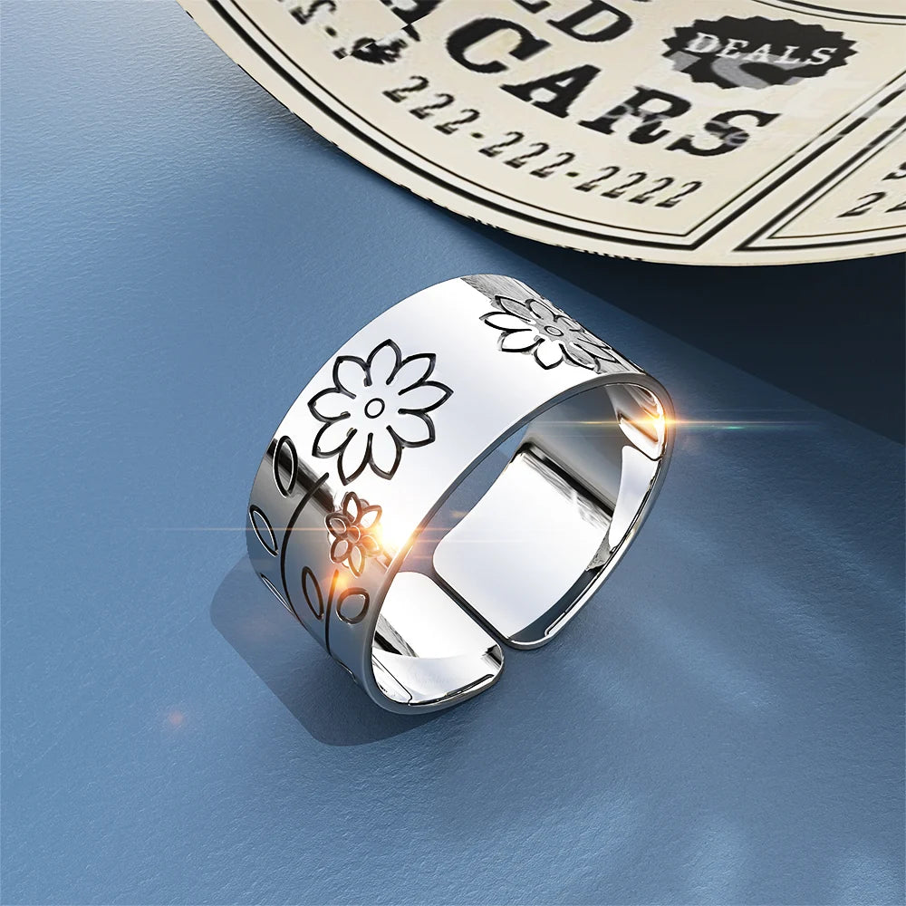 Solid 925 Sterling Silver Antique Floral Engrave Ring