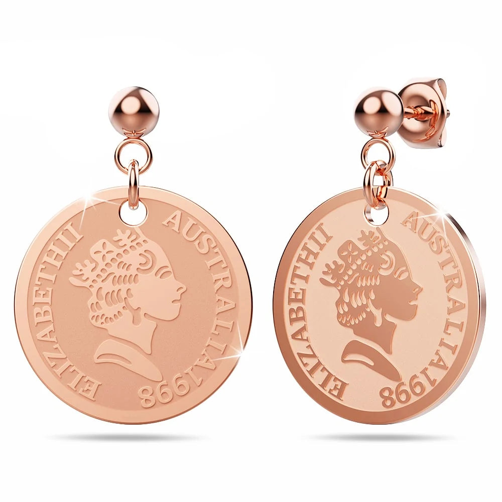 Bullion Gold Queen Elizabeth Coins Drop Earrings
