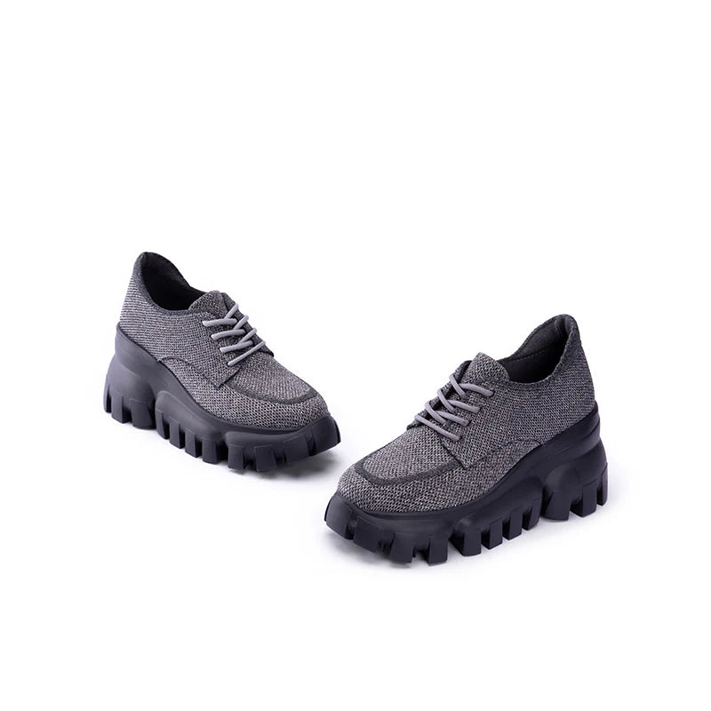 Retro Leopard Platform Sneakers - Grey
