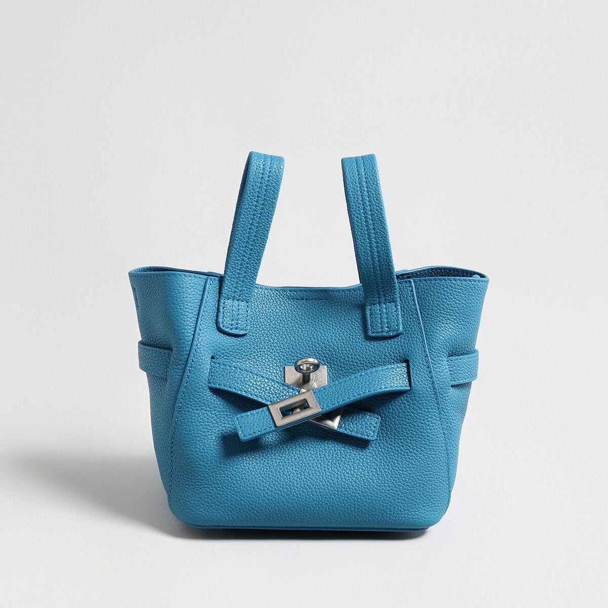 Pebbled Leather Mini Bucket Tote - Blue