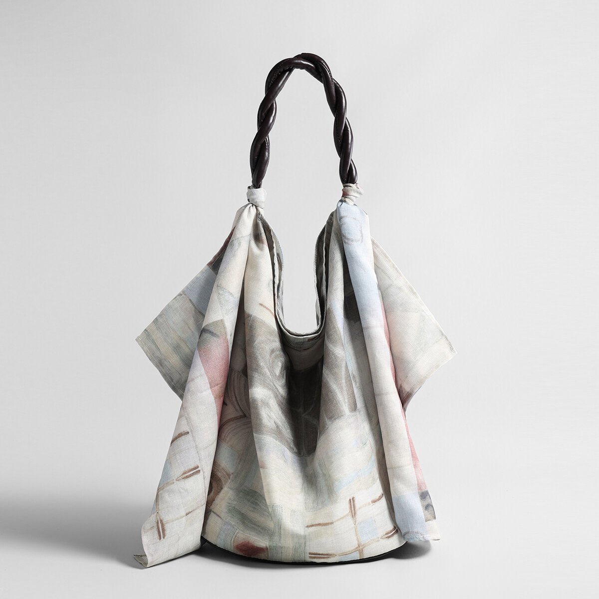Printed Linen Knot Tote Bag - Cream