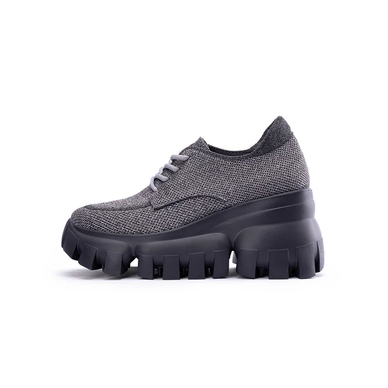 Retro Leopard Platform Sneakers - Grey
