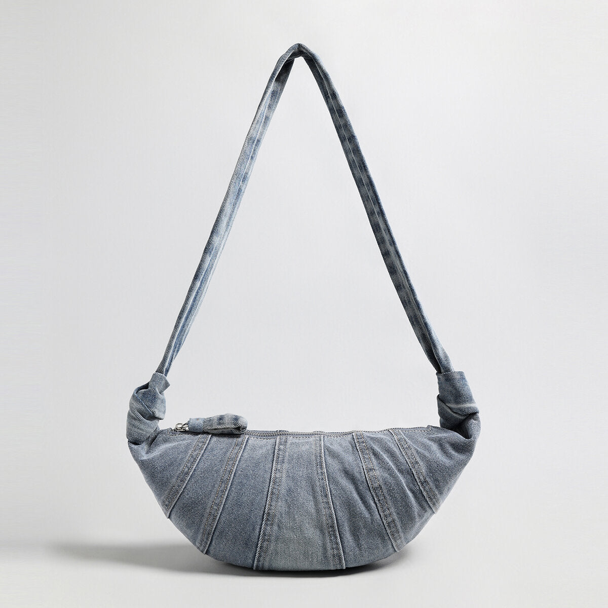 Washed Denim Croissant Shoulder Bag - Denim