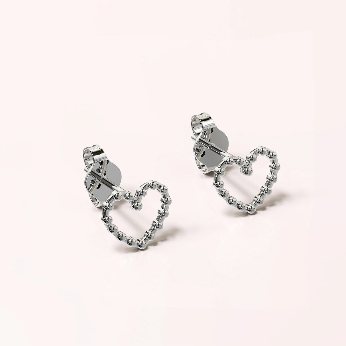 Solid 925 Signature Silver Iron Heart Open Stud Earrings