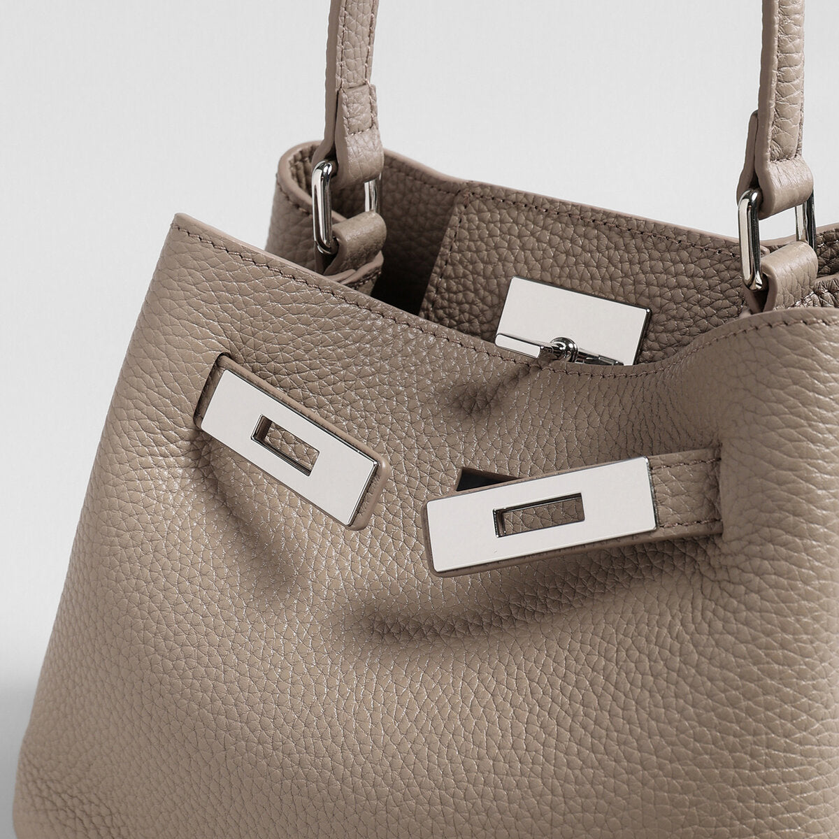 Togo Leather Mini Bucket Handbag - Taupe