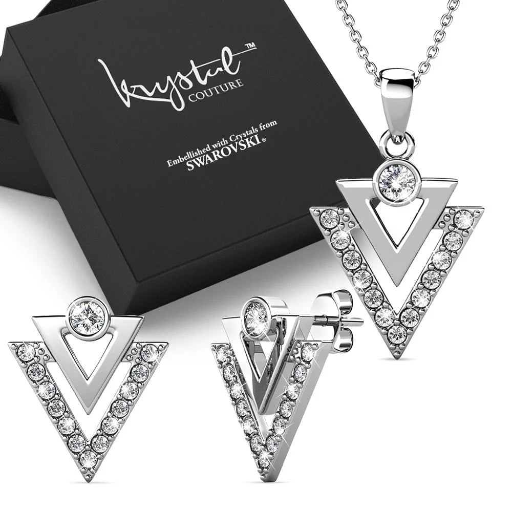 Boxed Trilateral Set Embellished with SWAROVSKI® CrystalsIn White Gold