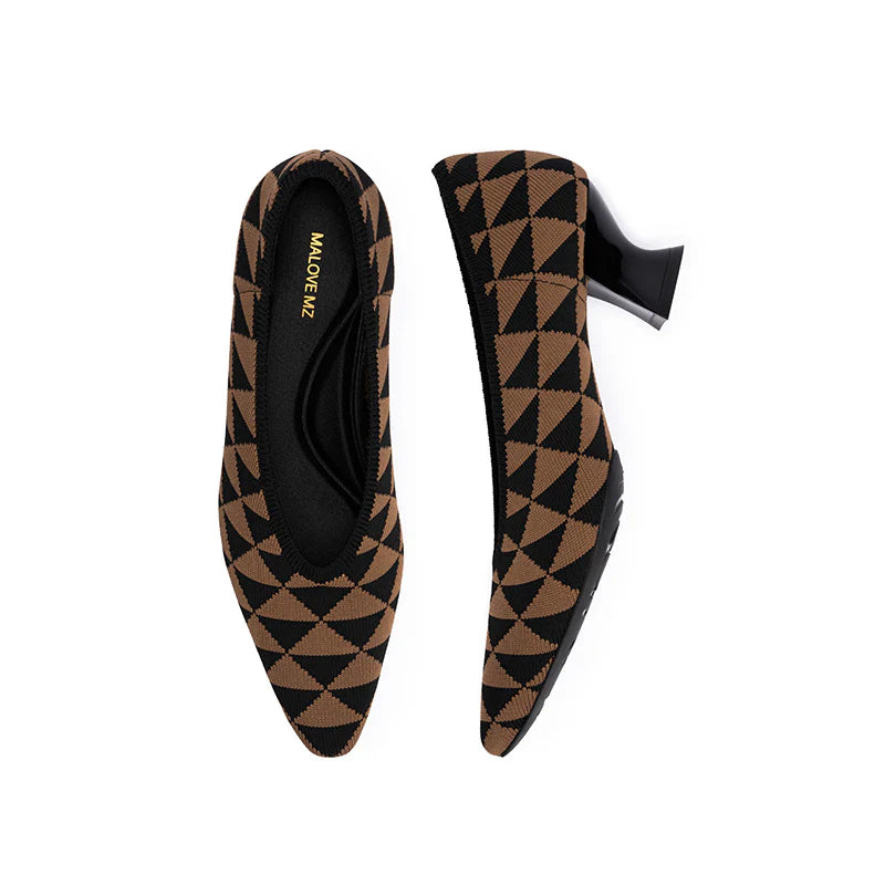 French Chic Geometric Low Heels - Coffee