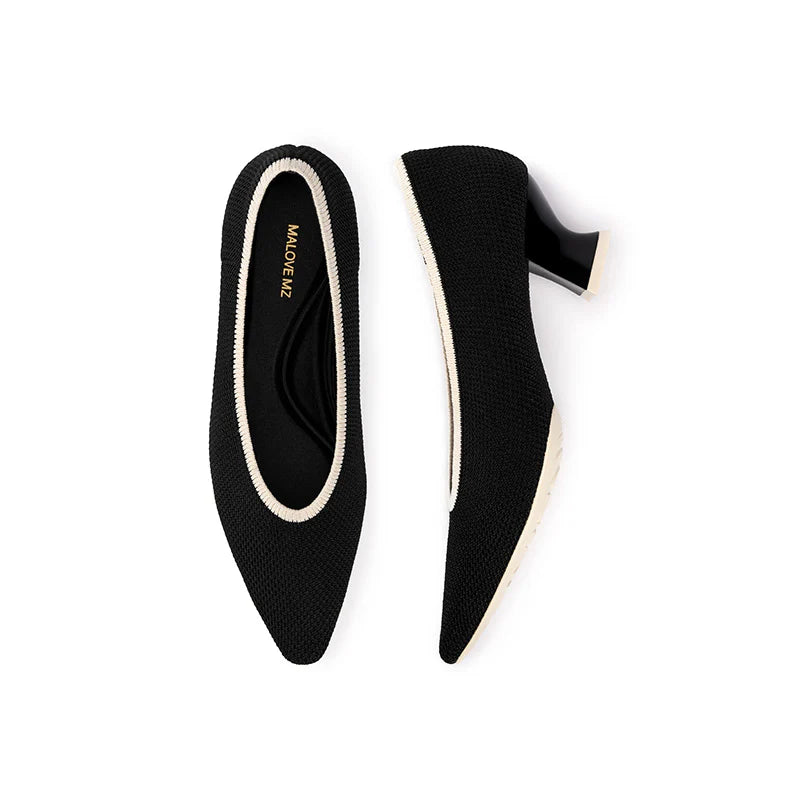 Modish Slip-On Block Heel Pumps - Black