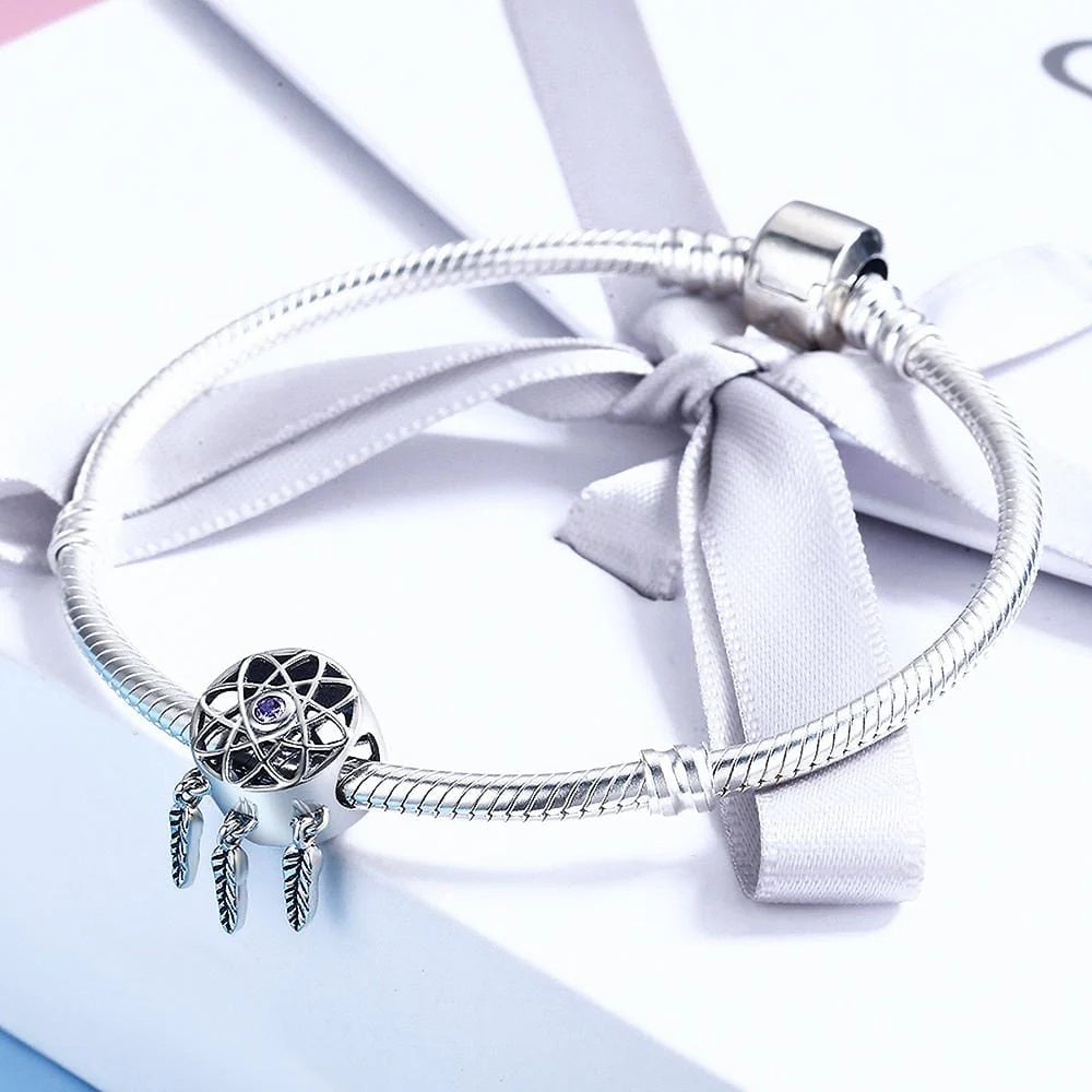 Solid 925 Sterling Silver Dream Catcher Magnetized CZ Charm