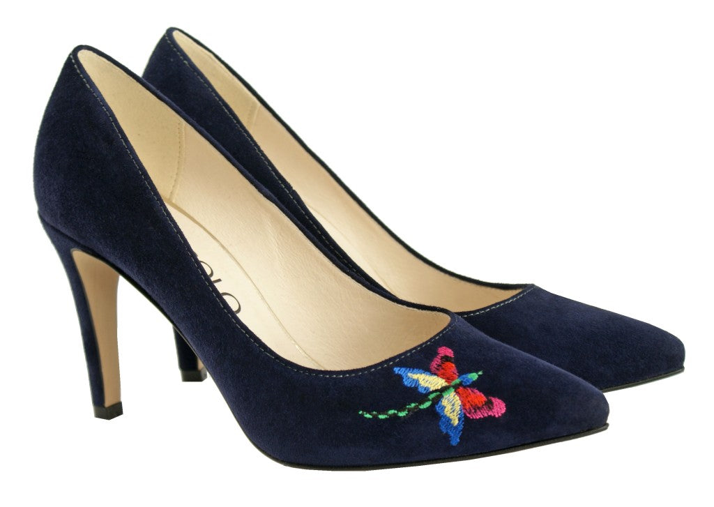 Bosccolo Womens Heels Embroidered - Navy Blue