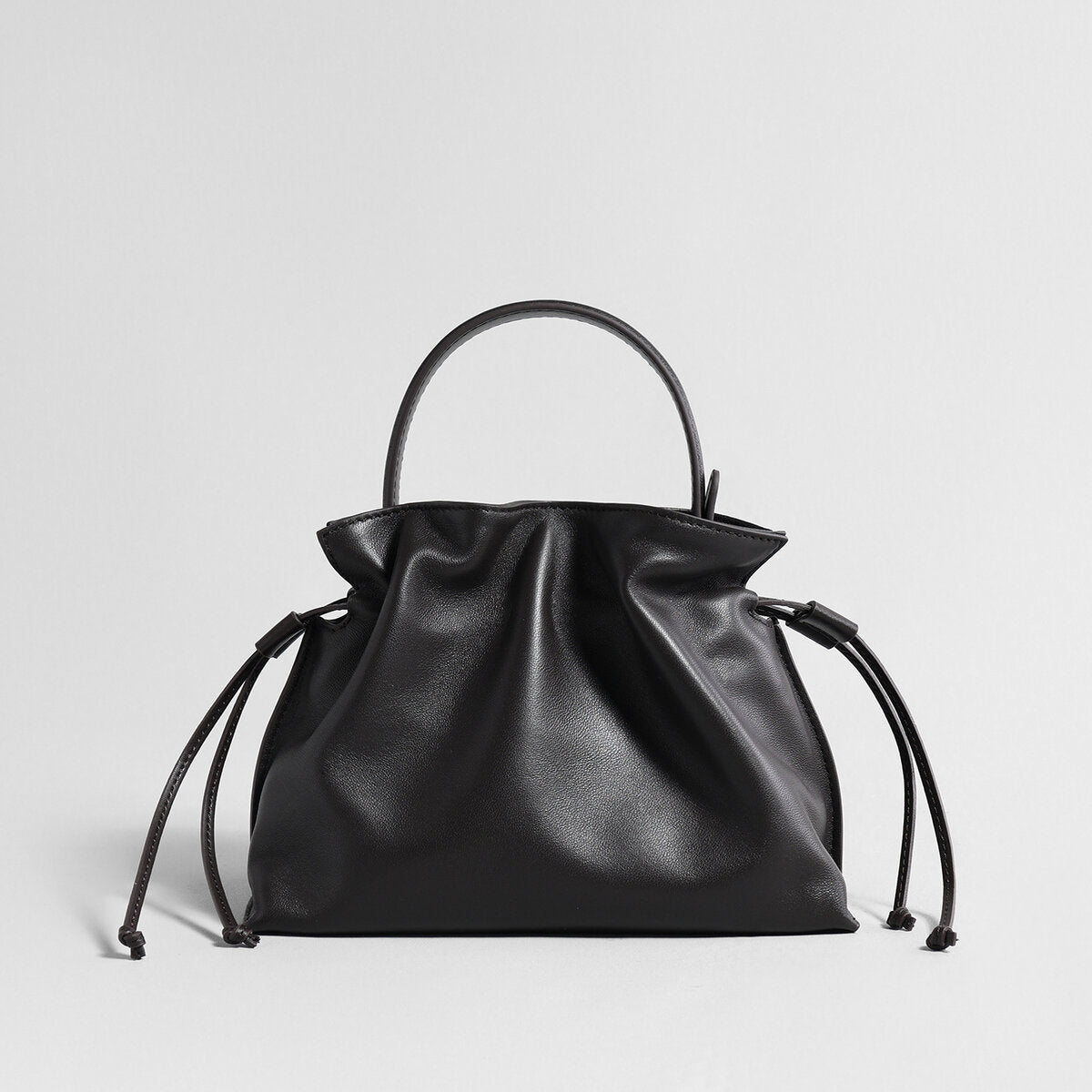 Soft Lambskin Leather Fortune Pouch Bag - Chocolate