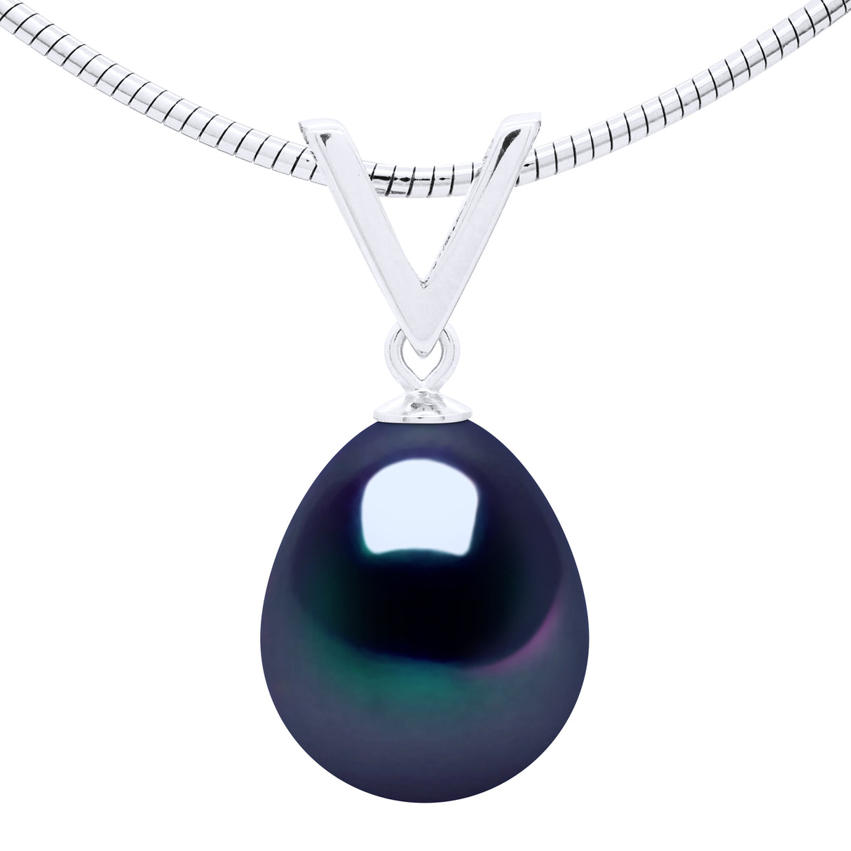 Necklace Semi Rigid Real Cultured Freshwater Pearl Pear 10-11 mm - Black Tahiti - Longueur 42 cm