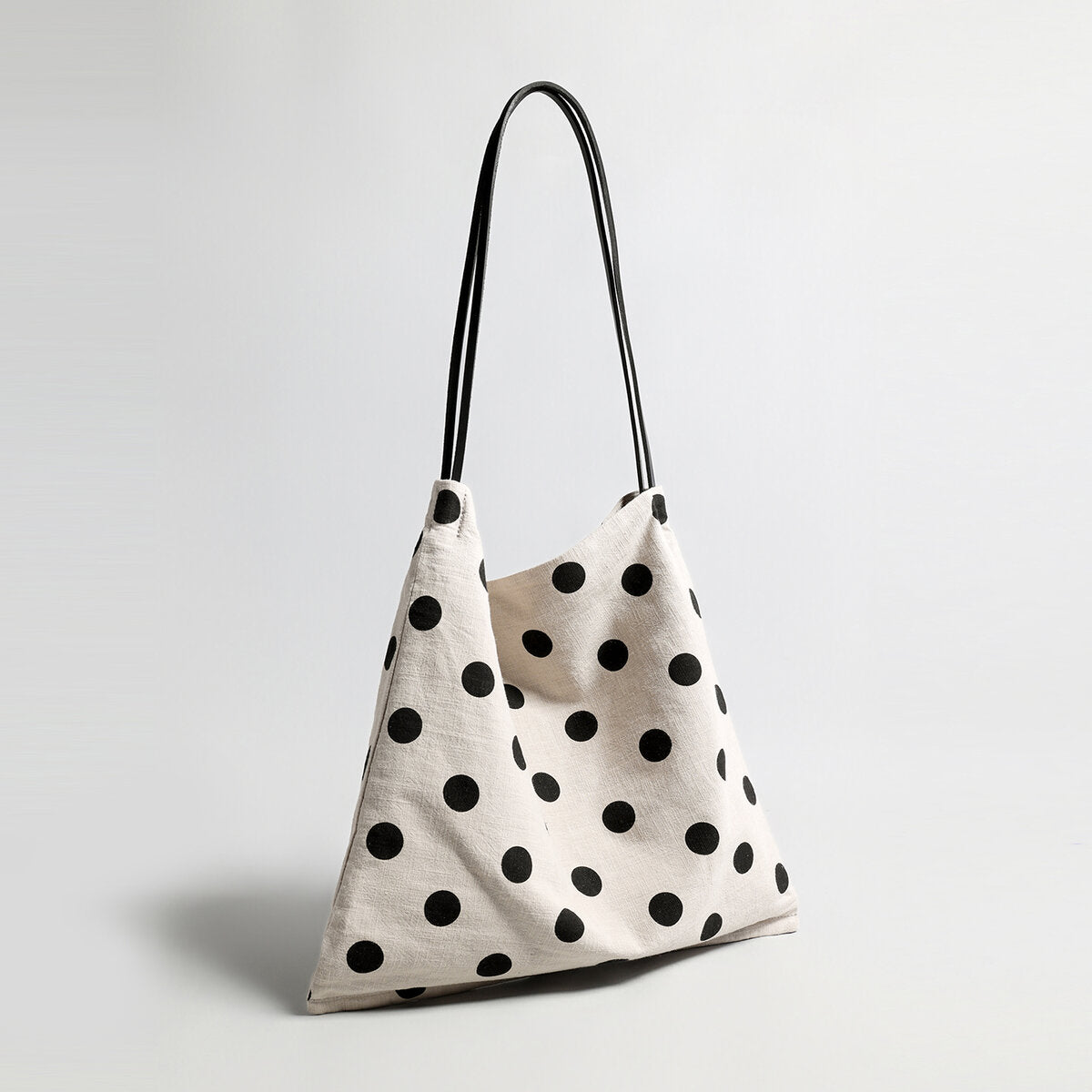 Polka Dot Canvas Hobo Tote - Ivory