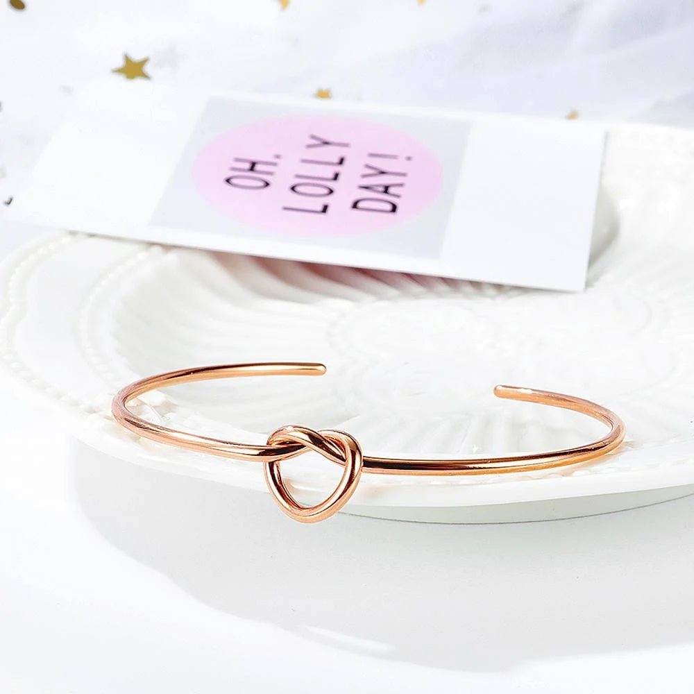 Boxed Single Knotted Tie Promise Necklace and Bangle Set in Rose Gold Plated