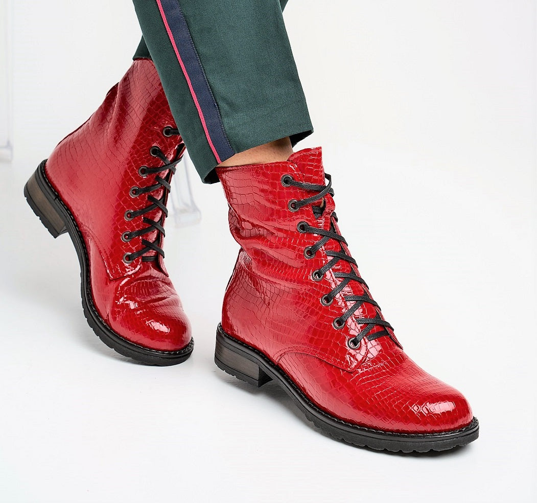 Bosccolo Womens Boots - Red Crocodile