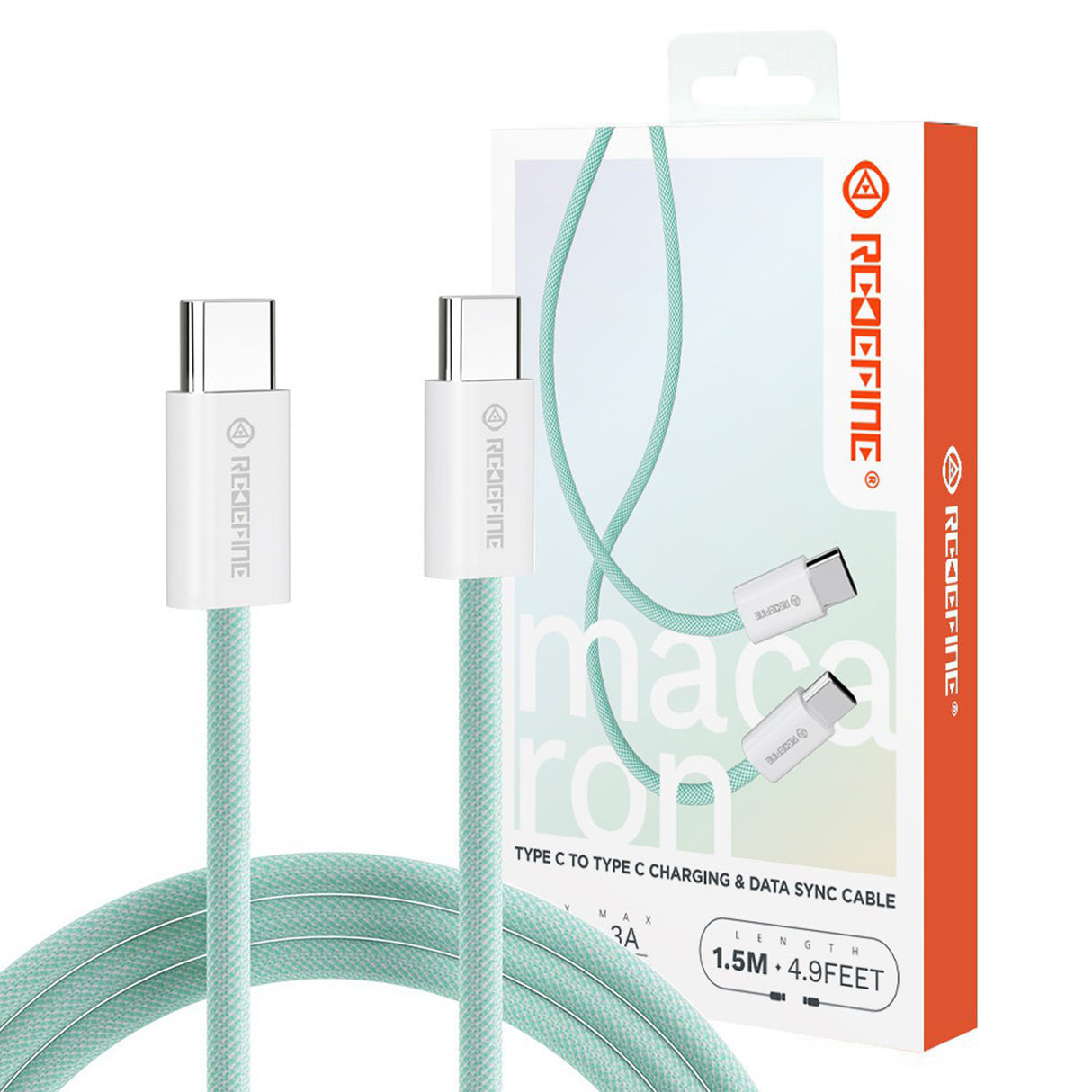 REDEFINE Type-C to Type-C USB Charging Data Sync Charge Cable 60W 1.5m - Green