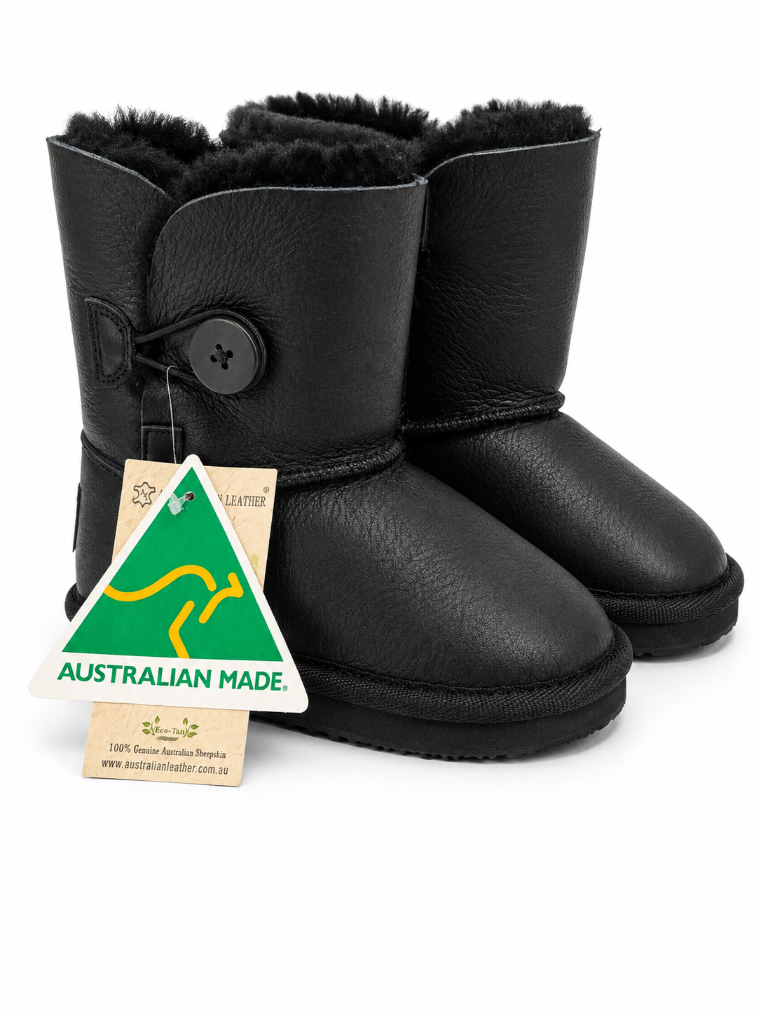 Australian Leather Ugg Kids Classic 1Button Short - Black - AU10