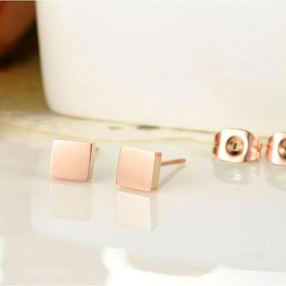 Bullion Gold Solid Shapes Stud Earrings Square Tile