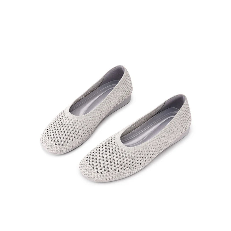 Heart Mesh Knit Square Toe Wedge Flats - Grey