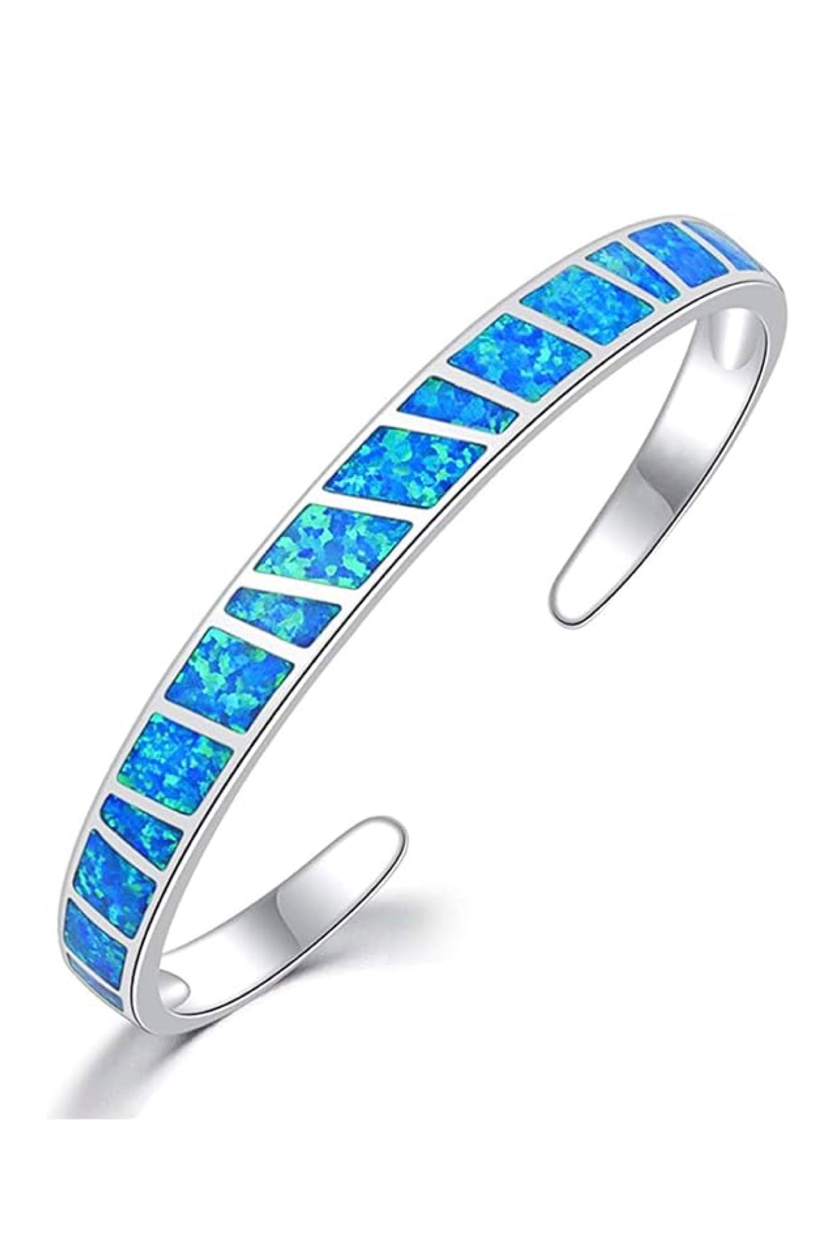 Stephen Oliver 18K White Gold Blue Abstract Opal Cuff Bangle