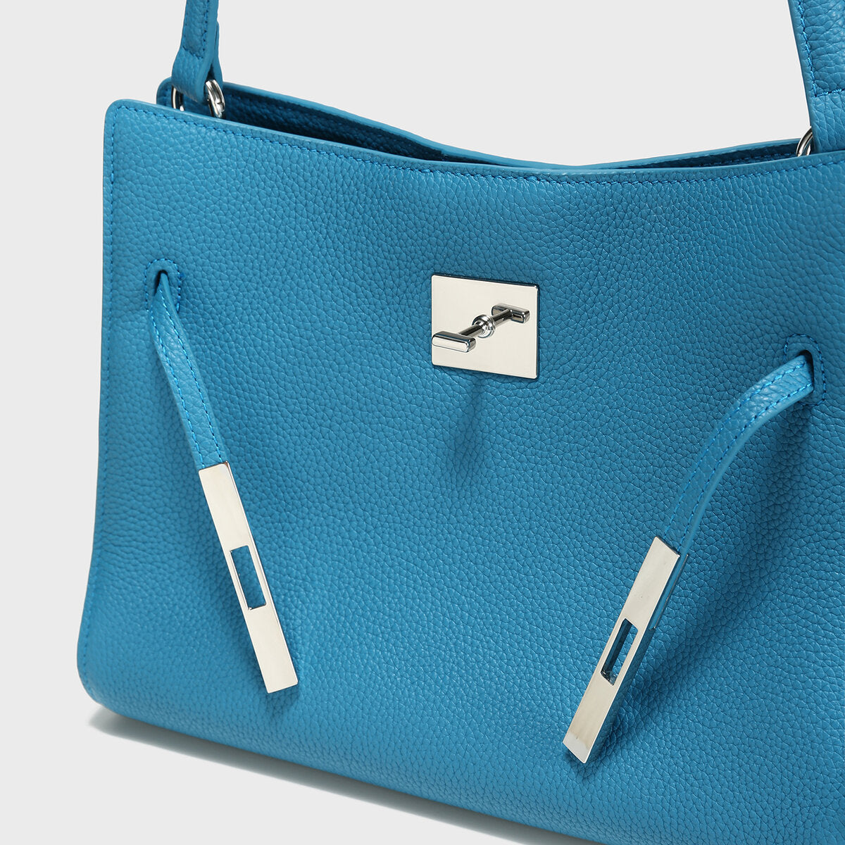TOGO Leather Turn-Lock Slouchy Tote-Soft Shoulder Handbag - Blue