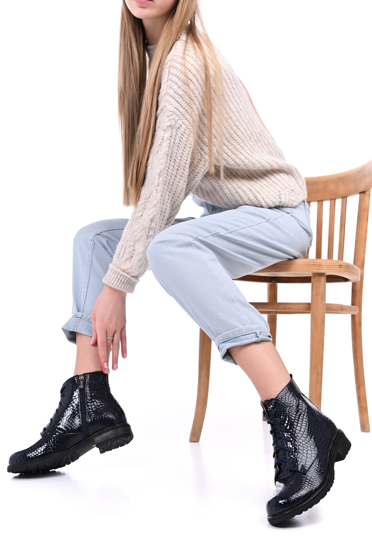 Bosccolo Womens Ankle Boots - Navy Blue Croco