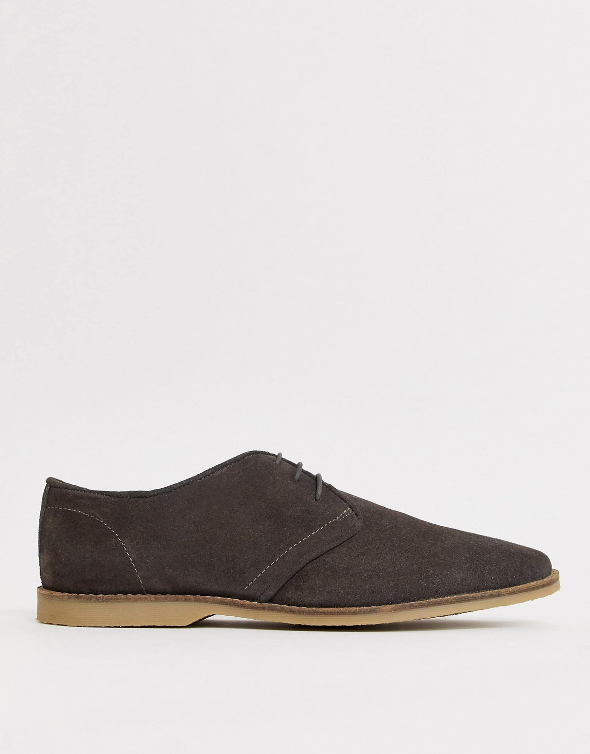 Asos Design Lace Up Shoes In Grey Suede With Natural Sole