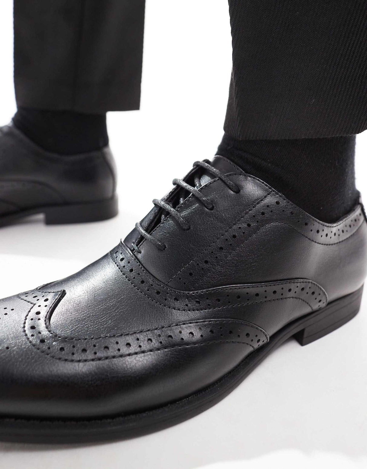 Asos Design Creeper Brogue Shoes In Black Faux Leather