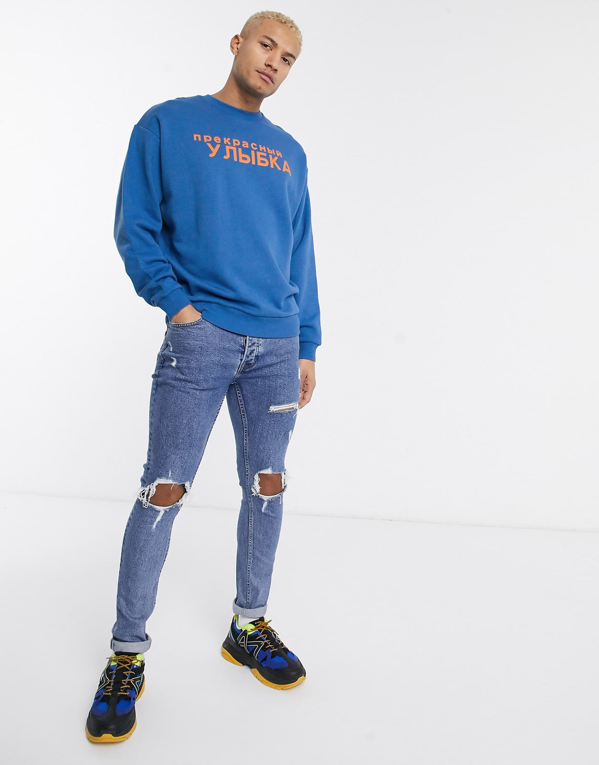 Asos Design Oversized Sweatshirt With Orange Text Print