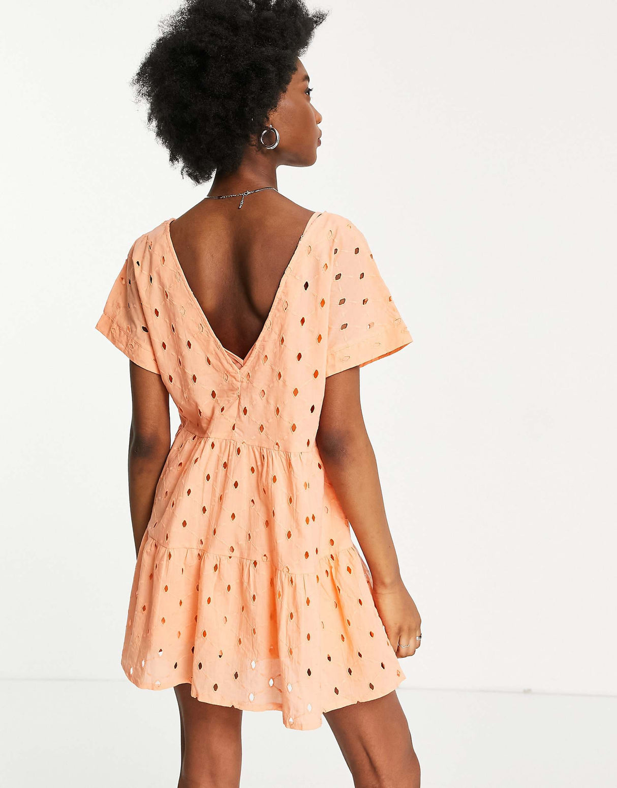 Asos Design Broderie V Front V Back Tiered Mini Smock Dress In Orange
